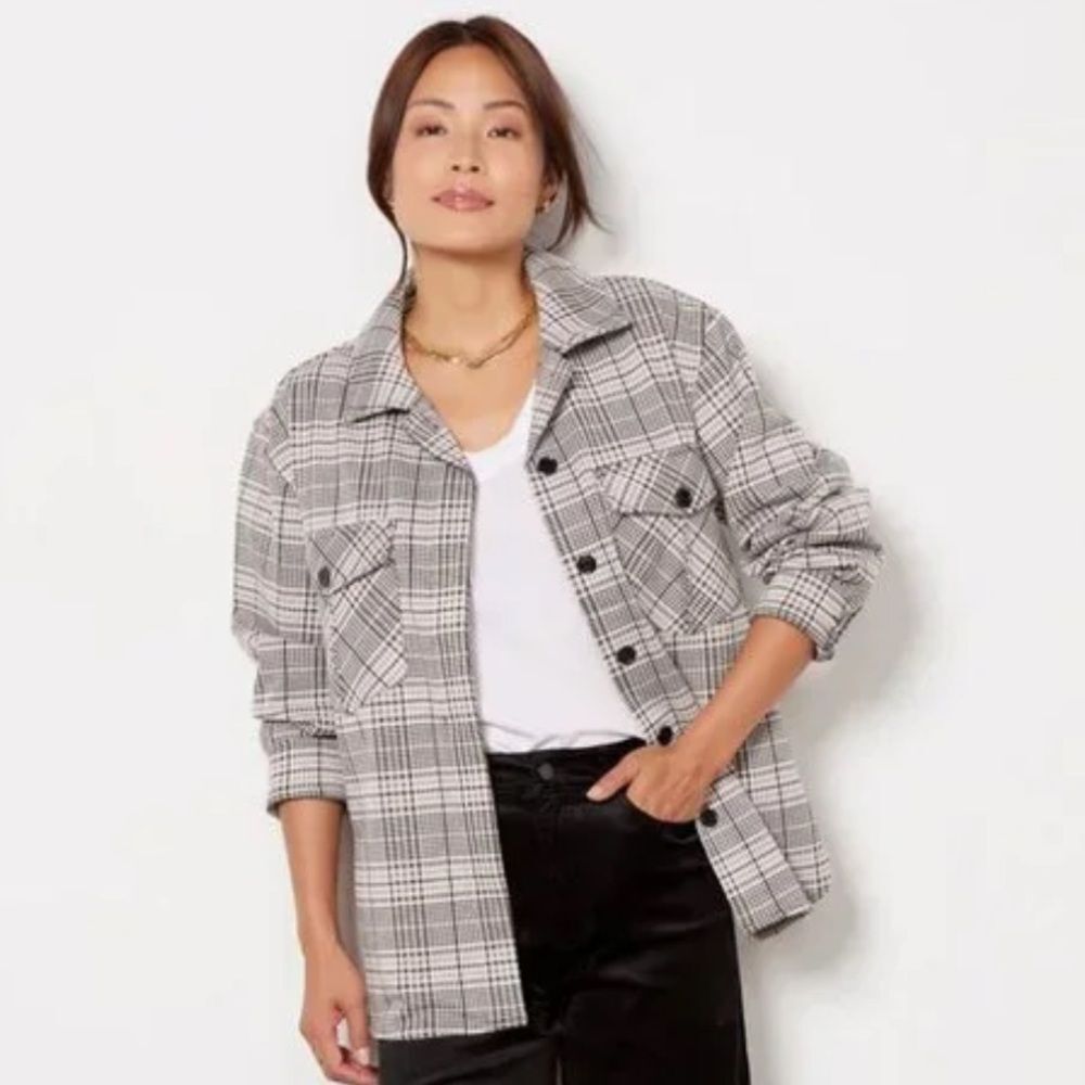 Sanctuary Kira Shacket Herringbone Plaid Button Down Sz S